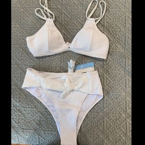 Cupshe white two piece high waisted bikini
